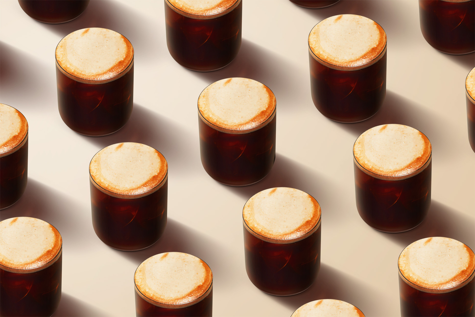 Four rows of hot coffees, by Food and Beverage photographer New York Adrian Mueller